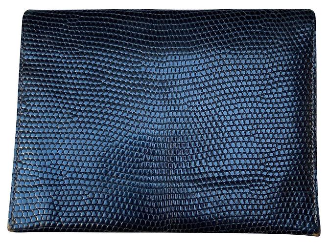 Hermès Paris Guernsey Wallet in Lizard Black Navy blue