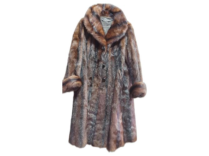 Autre Marque Cappotto in visone nero e marrone scuro pelle di vitello
