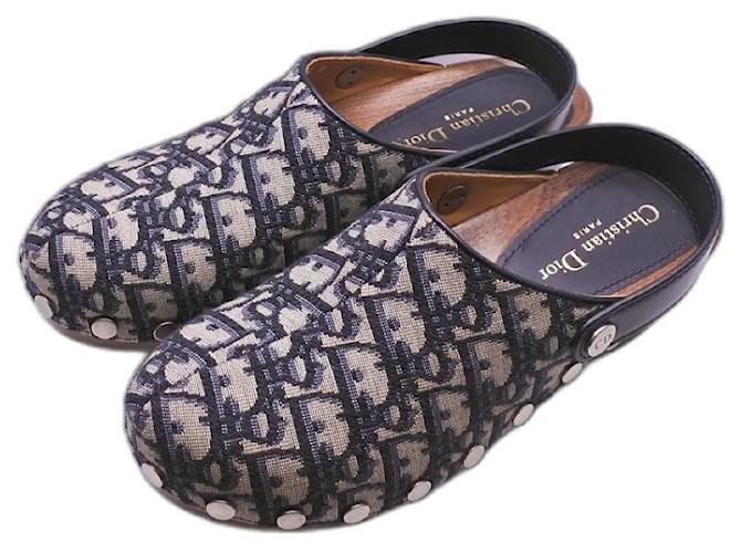 *Christian Dior Sandals Trotters Diorquake Clogs Sandals Sabo Good Condition Navy 38 A Rank Leather  ref.652648