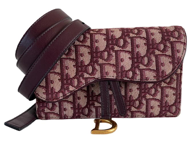 Saddle Dior sac ceinture selle fannypack sac banane rouge oblique Cuir Coton  ref.652658