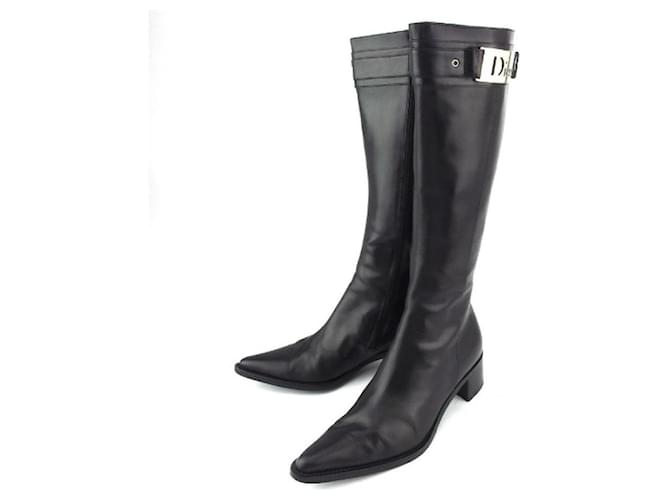 Boots Dior Boots Shoes Shoes Ladies Black Silver Long Boots Silvery Leather  ref.652670