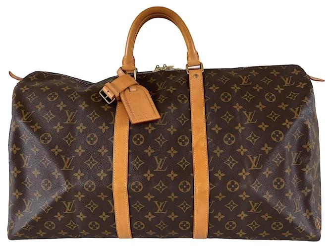 Louis Vuitton Keepall 55 sac de voyage monogramme Cuir Toile Marron  ref.652696