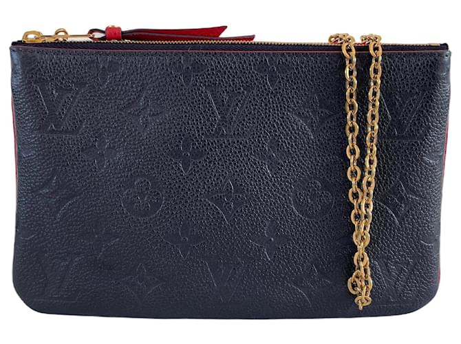Louis Vuitton Navy and Red Monogram Empreinte Leather Double Zip Pochette Gold Hardware, Red/Blue Womens Handbag