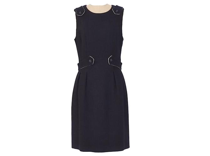 *Chanel dress 06A tweed dress rhinestone button pleats sleeveless Black Wool  ref.652725