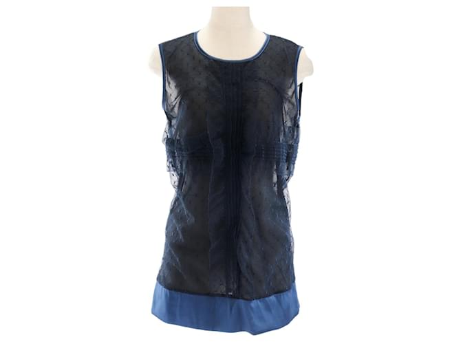 *Chanel 07A sleeveless see-through mini dress Navy blue Nylon  ref.652745