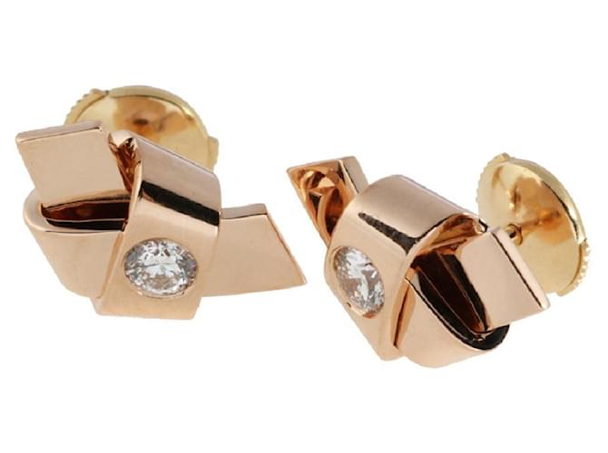 Boucles d'oreilles Cartier Noeud diamant Femme Or rose Doré  ref.652873
