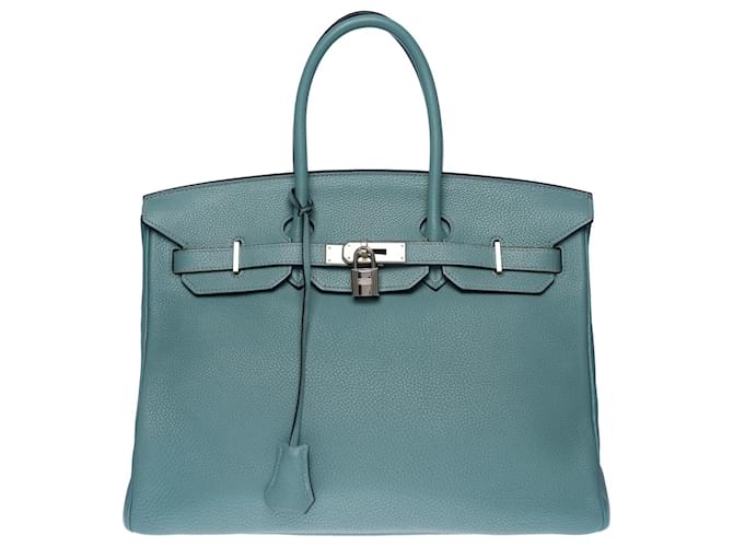 Splendida borsa a mano Hermès Birkin 35 cm in pelle Togo celeste, finiture in metallo argento palladio Blu chiaro  ref.652957