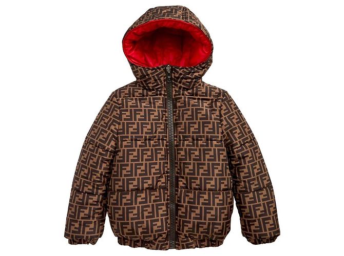 Fendi FF unisex reversible down jacket red brown