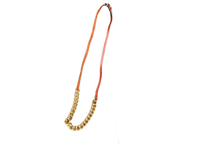 Sublime collana lunga Miu Miu Marrone chiaro Gold hardware Pelle Metallo  ref.653454