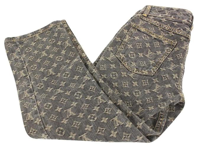 Louis Vuitton Tamanho feminino dos EUA 25 26 Jeans Monogram cinza x bege John  ref.653624