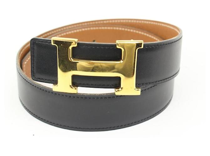 Hermès Black x Brown x Gold 32mm Reversible H Logo Belt Kit White gold  ref.653627