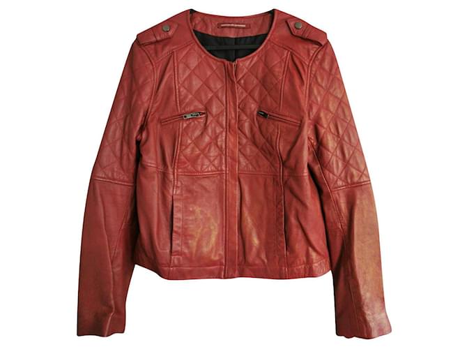 Comptoir Des Cotonniers Biker jackets Red Leather  ref.653883