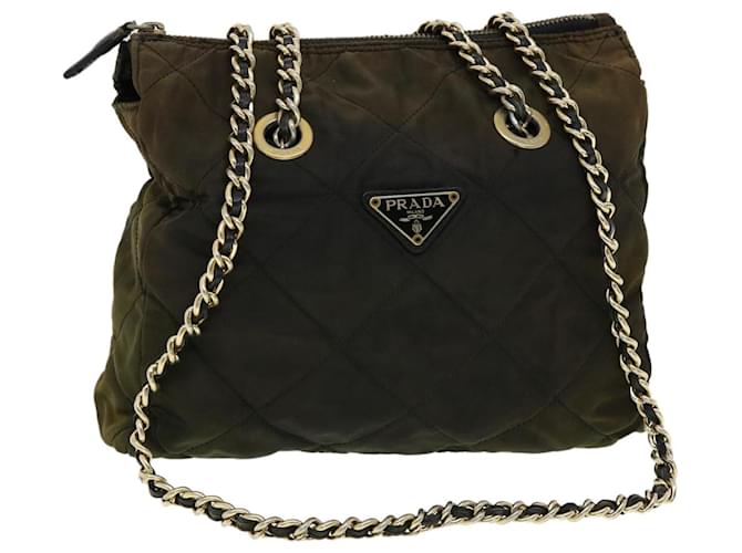 PRADA gesteppte Umhängetasche mit Kette, Nylon, Braun, Auth-Ar7474  ref.653927