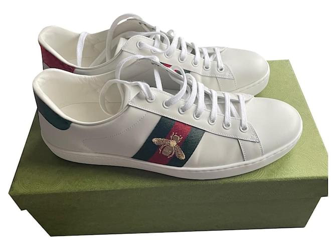Men's Ace Sneaker White Leather With Bee