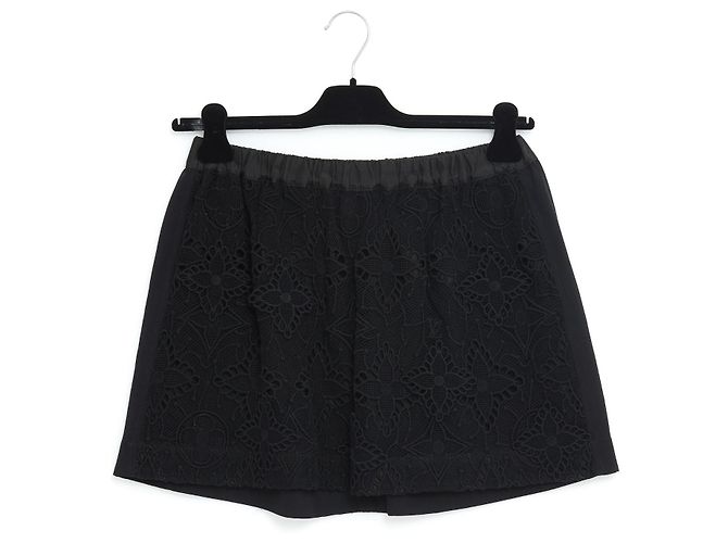 Falda Louis Vuitton en guipur de algodón negro