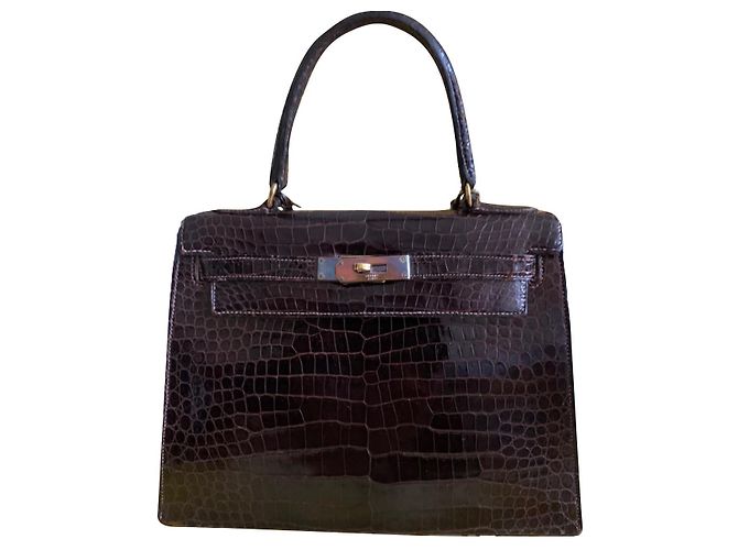 Bolso Hermès Kelly Cocodrilo Marrón 28 Castaño