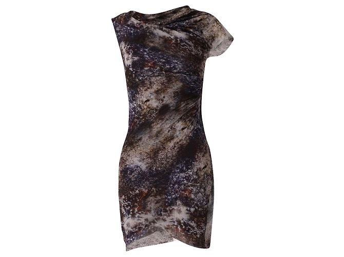 Helmut Lang Ruched Asymmetric Mini Dress in Multicolor Micromodal