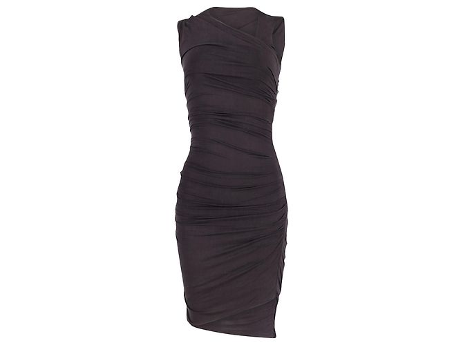 Vestido Helmut Lang Gathered Bodycon em Cupro Preto
