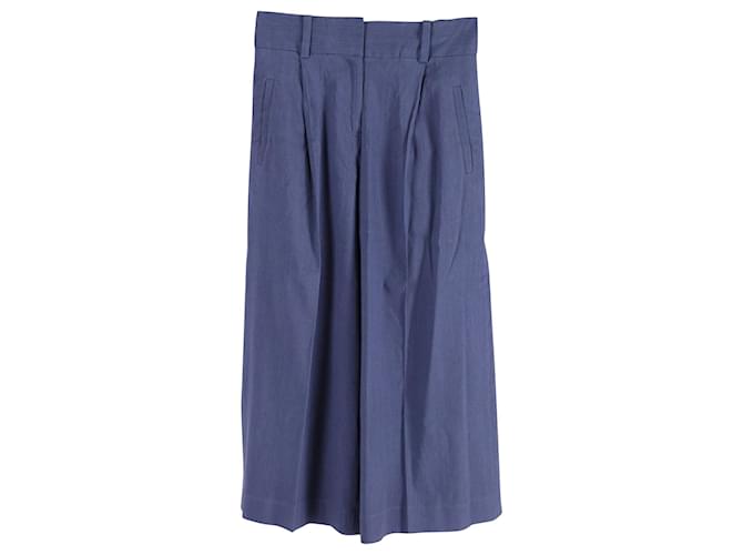 Diane Von Furstenberg Flared Cropped Trousers in Blue Linen  ref.654402