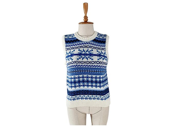 Baum und Pferdgarten Jumper Tank Weiß Blau Wolle