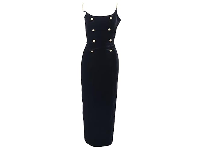 Alessandra Rich Chain Strap Bodycon Maxi dress in Black Velvet   ref.654474