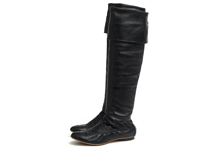 *CHANEL Chanel Long Boots, CALF, cowhide Black Leather  ref.654738