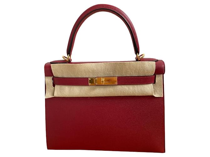 Hermès Kelly 28 Sellier Epsom GHW Rouge Grenat Neu Fullset Rot Leder  ref.654993