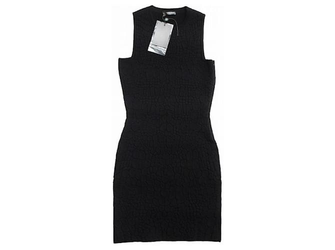 *ALEXANDER MCQUEEN Total Pattern Jacquard Knit Sleeveless One Piece Tight Mini Dress Stretch Embossed Black Polyester Rayon  ref.655075