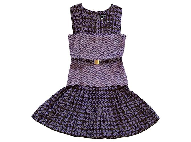Chanel Dresses Brown Purple Dark purple Silk Wool Viscose  ref.655130
