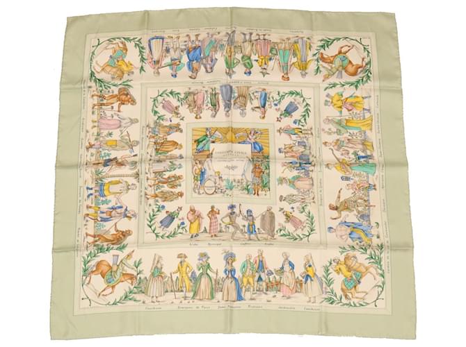 Hermès HERMES CARRE90 Scarf ""COSTUMES CIVILS ACTUELS"" Silk Green Auth bs2069  ref.655177
