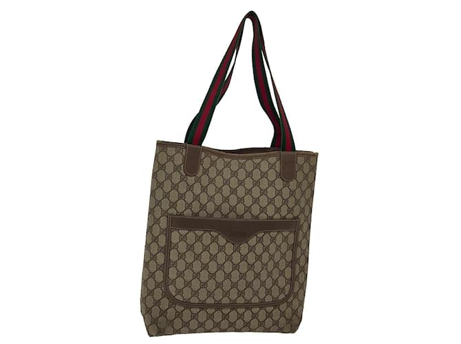 GUCCI Web Sherry Line GG Canvas Tote Bag Cuir PVC Beige Vert Rouge Auth bs2040  ref.655210