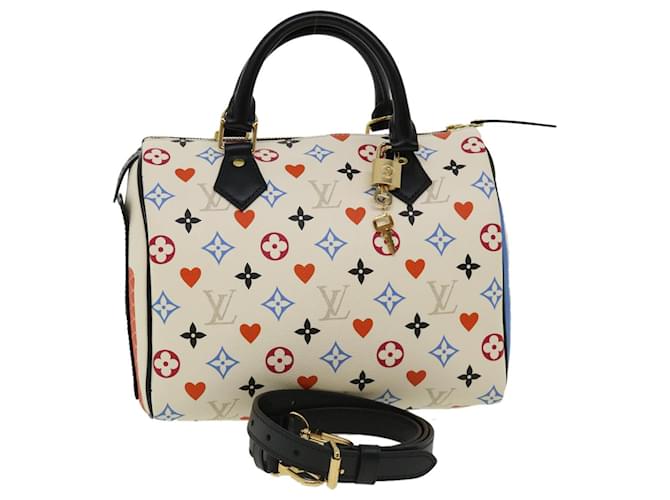 LOUIS VUITTON Monogram game on Speedy Bandouliere 25 Hand Bag 2way Auth bs2097a White Cloth  ref.655247