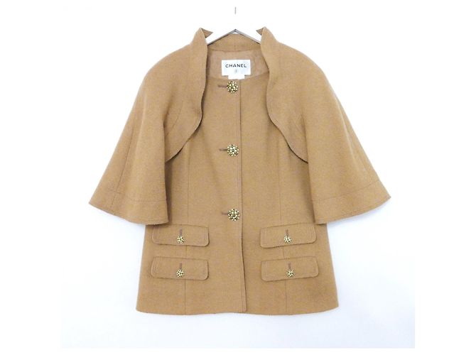 Chanel Resort 2015 Camel Boucle Cape Jacket Caramel
