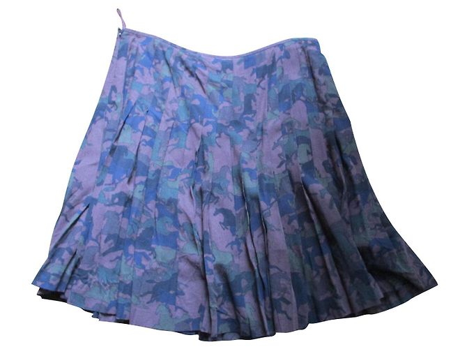 Falda Hermès de Lana con Estampado de Caballos Marrón Caqui Multicolor