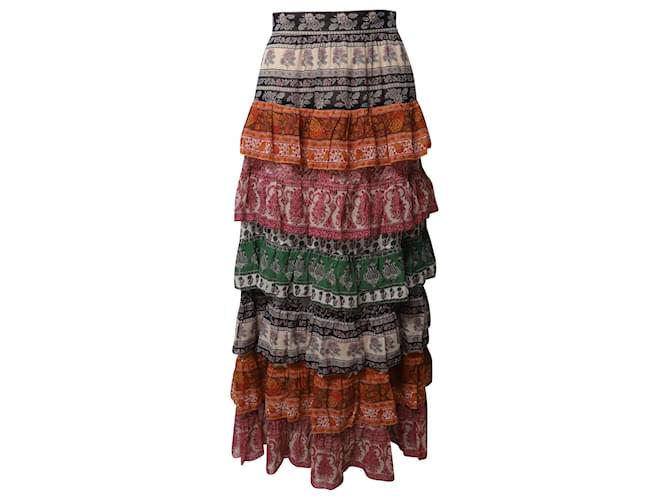 Zimmermann Amari Printed High Rise Tiered Maxi Skirt in Multicolor Viscose Multiple colors Cotton  ref.655826