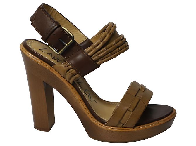 Salto de madeira Lanvin em couro marrom