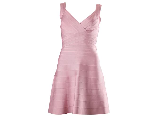 Herve Leger Sleeveless A-Line Bandage Dress in Rose Rayon Pink Cellulose fibre  ref.655904