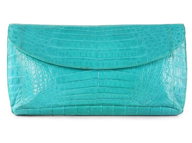 Autre Marque Nancy Gonzales Turquoise Crocodile Flap Clutch Bag  ref.655905