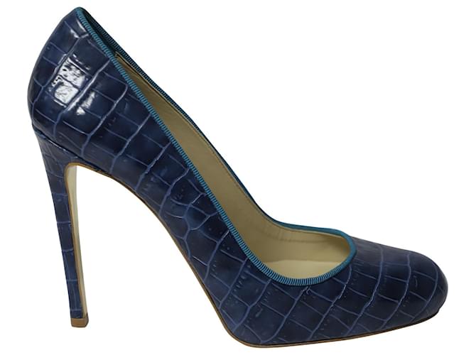 Stella Mc Cartney Stella Mccartney Croc-Embossed Rounded High Pumps in Blue Leather  ref.655915