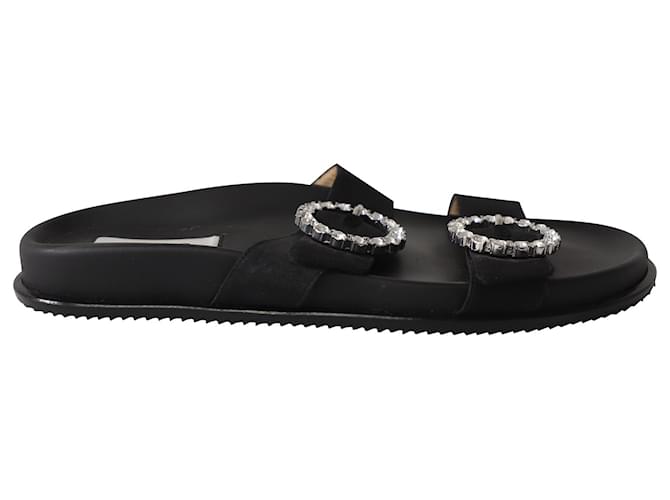 Autre Marque Attico Olga Crystal-Embellished Taffeta Strap Sandals in Black Leather  ref.655957