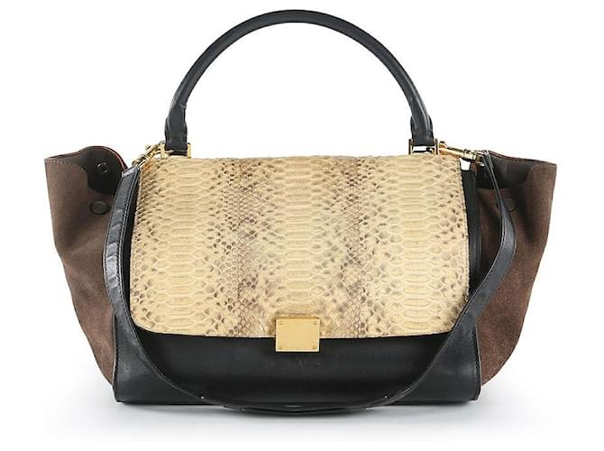 Céline Celine Black & Brown Python Leather & Suede MediumTrapeze Bag Mehrfarben Leder  ref.655971