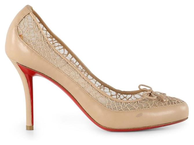 Christian Louboutin Nude Leather and Lace Bow Pumps Flesh  ref.655972