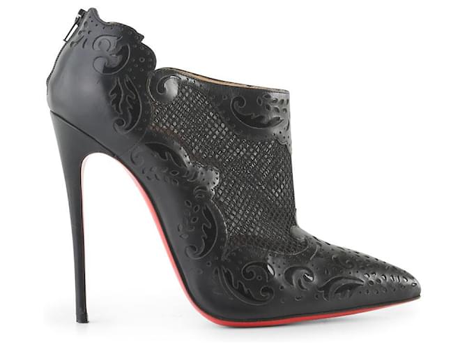 Christian Louboutin Black Leather and Lace Mandolin Pumps  ref.655980