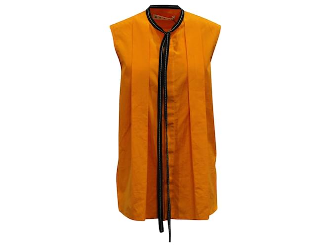 Blusa Marni plissada na frente com laço no pescoço em algodão laranja  ref.656003