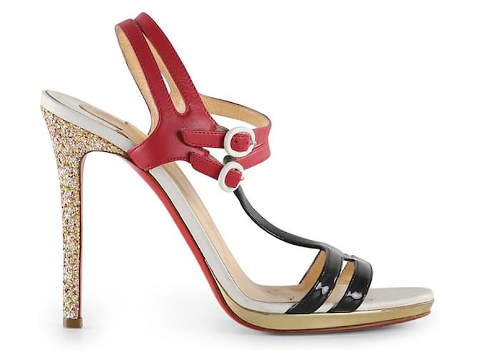 Christian Louboutin Tri-Color Leather Glitter Heel Ankle Strap Sandals Multiple colors  ref.656037