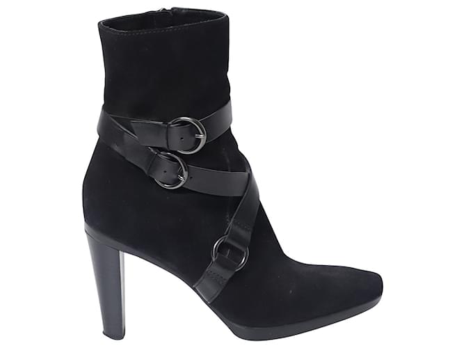 Tod's Ankle Boots with Leather Strap Detail in Black Suede  ref.656047