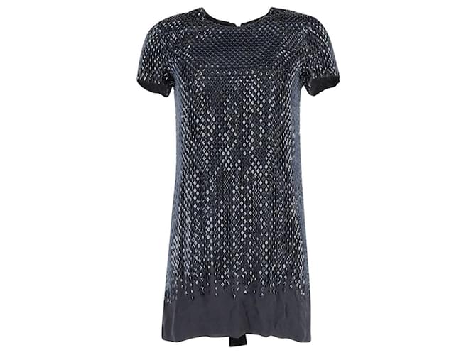Gucci Rautenförmiges, mit Steinen verziertes Hemdkleid aus schwarzer Seide  ref.656072