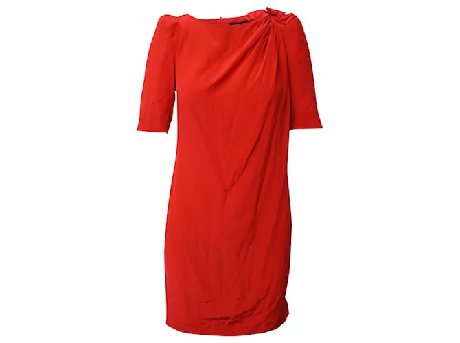 Maje Gathered Shoulder Detail Mini Dress in Red Silk  ref.656079