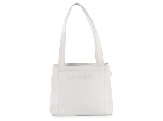 Chanel Tragetasche aus weißem Kaviarleder  ref.656136