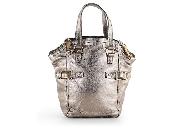 Yves Saint Laurent Bronze Metallic Leather Mini Downtown Tote Bag  ref.656154